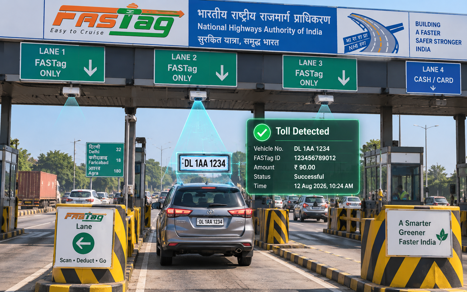 Cashless FASTag toll transaction being processed