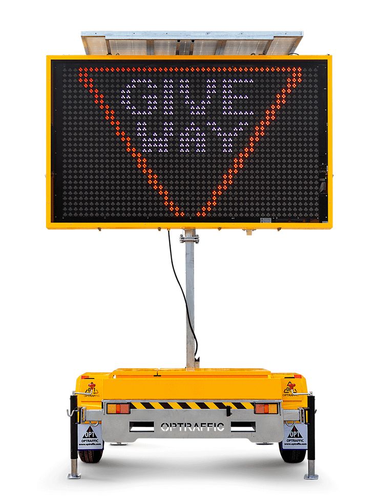 Portable Variable Message Sign installed beside a roadway