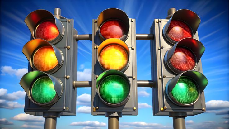 Red and green toll booth traffic light